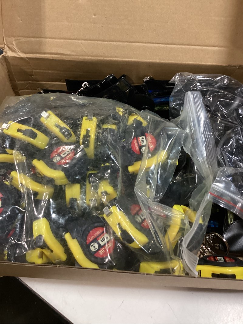 Condition photo showing New/Like New for jutom 108 pcs mini screwdriver keychain tape measure led lights keychain set father day gifts bulk for adult men (black) 108 black