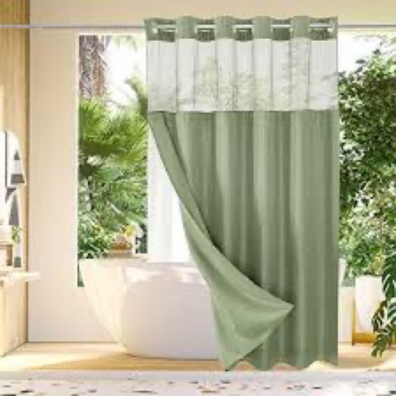 furlinic waffle weave no hook shower curtain with snap in fabric liner set,heavy duty textured bathr