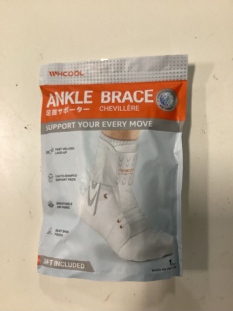 Condition photo showing New/Like New for slim-fit ankle brace for sprained ankle, quick lace up ankle support for women men with 2 auto-shaped pads, air fabric cool ankle stabilizer for injury recover, running,sports,white,m white/orange m(ankle size:12"-13")
