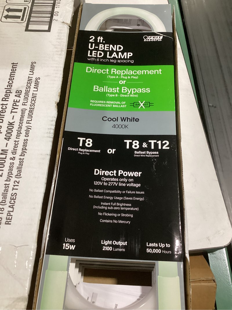 Condition photo showing As Is for Feit Electric LED 15W T8/T12 U-Bend Direct Replacement or Ballast Bypass Linear LED Light Bulb, 4000K Cool White, 4-Pack