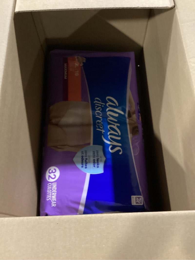 Condition photo showing Good Condition for Always Discreet Adult Incontinence Underwear for Women and Postpartum Underwear, Extra Large, Up to 100% Bladder Leak Protection, 64 Count (2 Packs of 32) X-Large 64