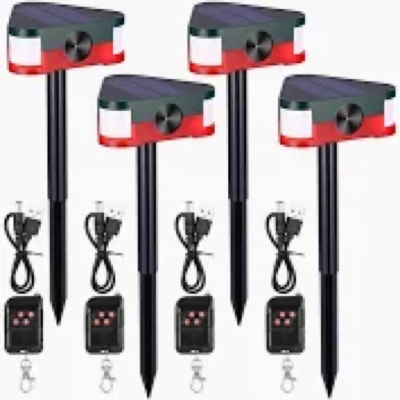Qualirey 4 Pack Infrared Solar Outdoor Motion Sensor Alarm Animal Deterrent 129db Lound Noise Maker 