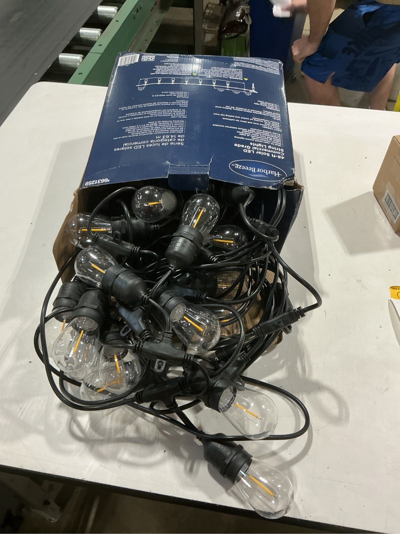 Condition photo showing Good Condition for harbor breeze 48-ft solar black indoor/outdoor string light with 20 white -light led edison bulbs