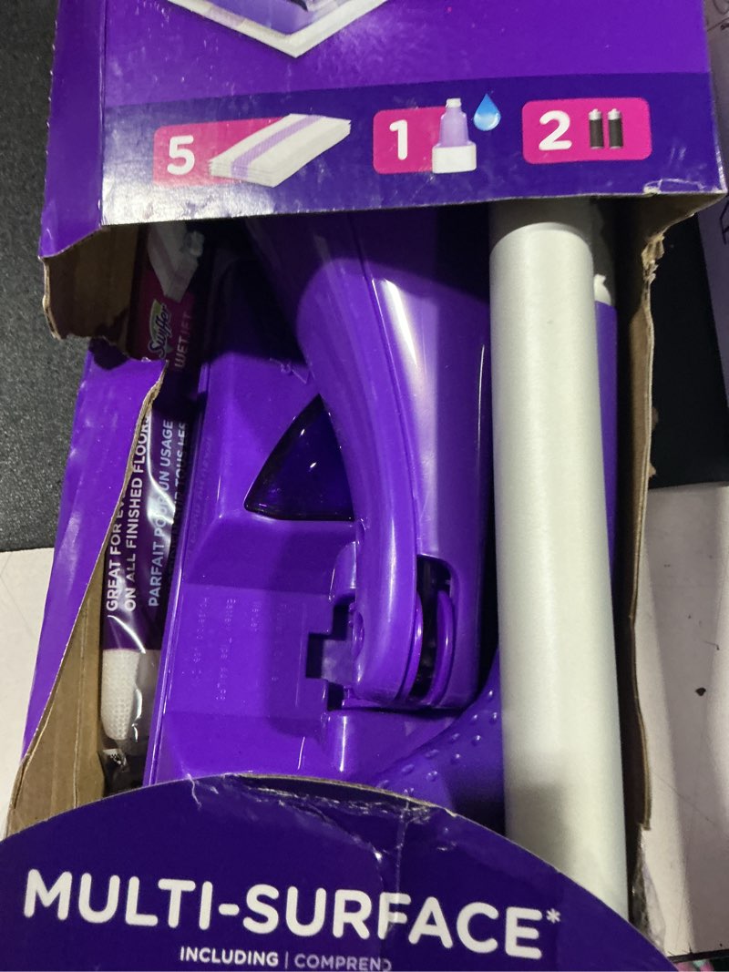 Condition photo showing Good Condition for swiffer wet jet with refill, unscented, 1 handle + 1 solution & 5 pads (battery included)