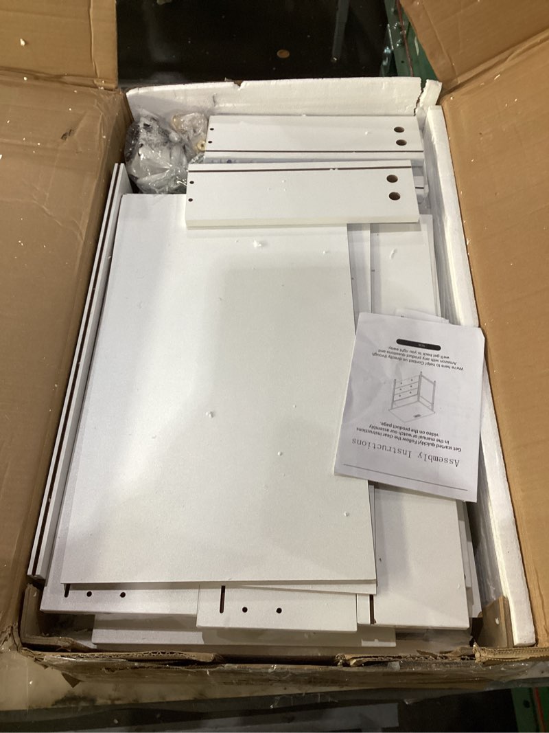 Condition photo showing New/Like New for 3 Wooden Drawers Night Stand, 27 Inch Wide Nightstand with Charging Station and Adjustable Drawers, Small Dresser for Closet, Bedside Table for Living Room/Bedroom/Office, White. White 3 Drawers