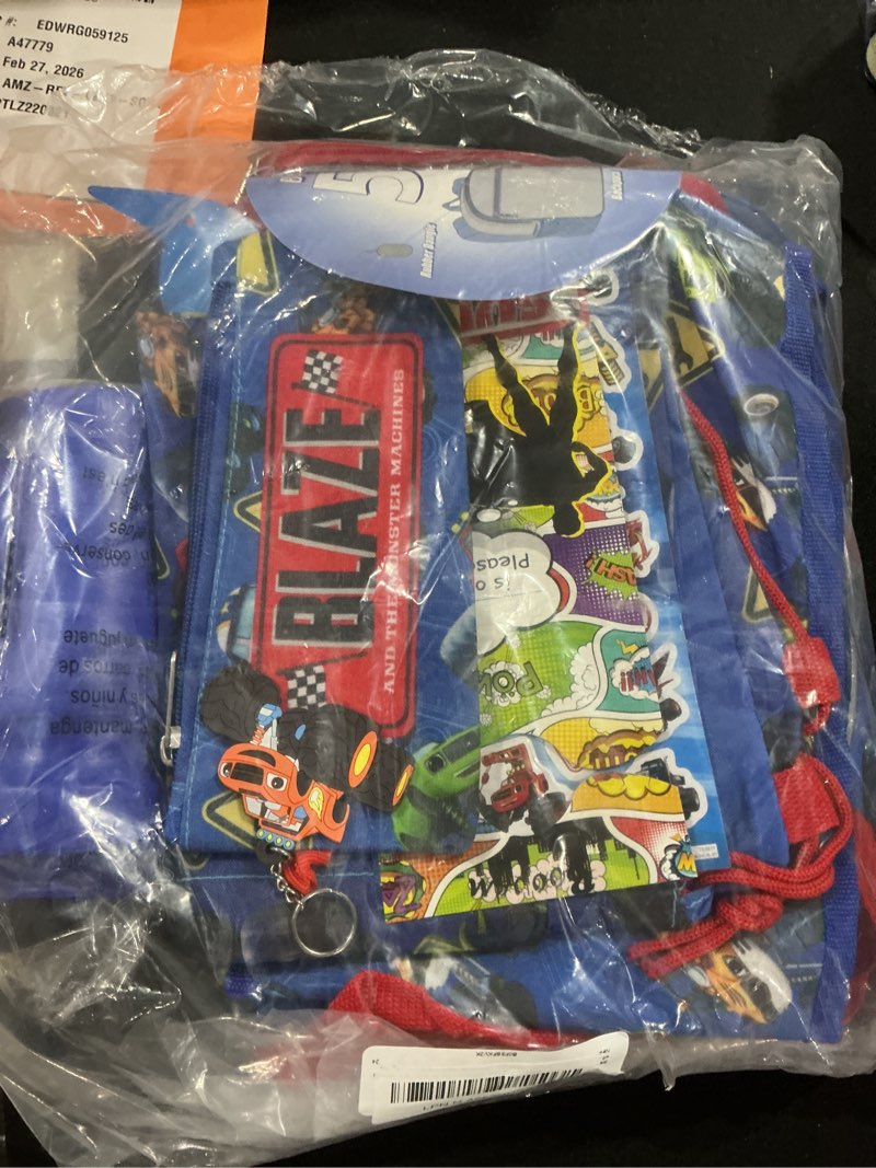 Condition photo showing Good Condition for Blaze and the Monster Machines Backpack with Lunch Box for Kids - 5 Pc Bundle with 16" Backpack, Cin