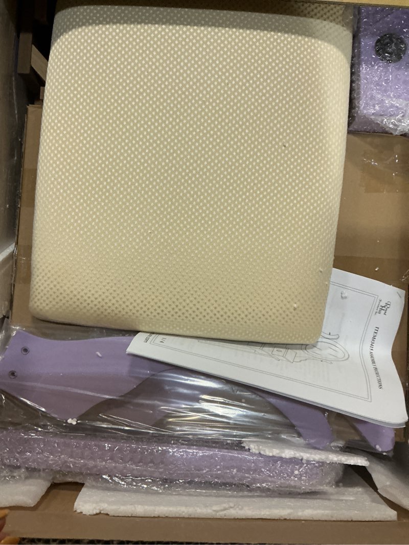Condition photo showing New/Like New for roundhill furniture moniys wood moniya makeup vanity table and stool set, purple