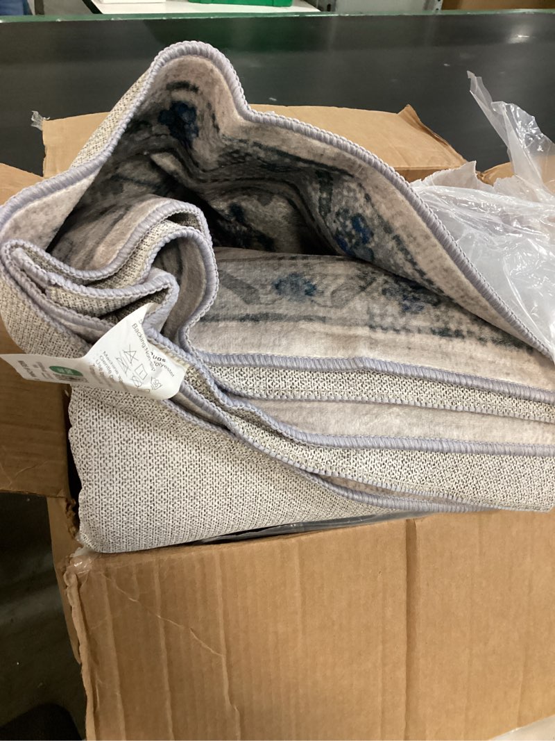 Condition photo showing Good Condition for area rugs 8'x10' washable non-slip, floral vintage distress print pattern medallion carpet for living room bedroom dining room, light blue navy beige gray white blue/white/gray/purple 8' x 10' (rectangular)