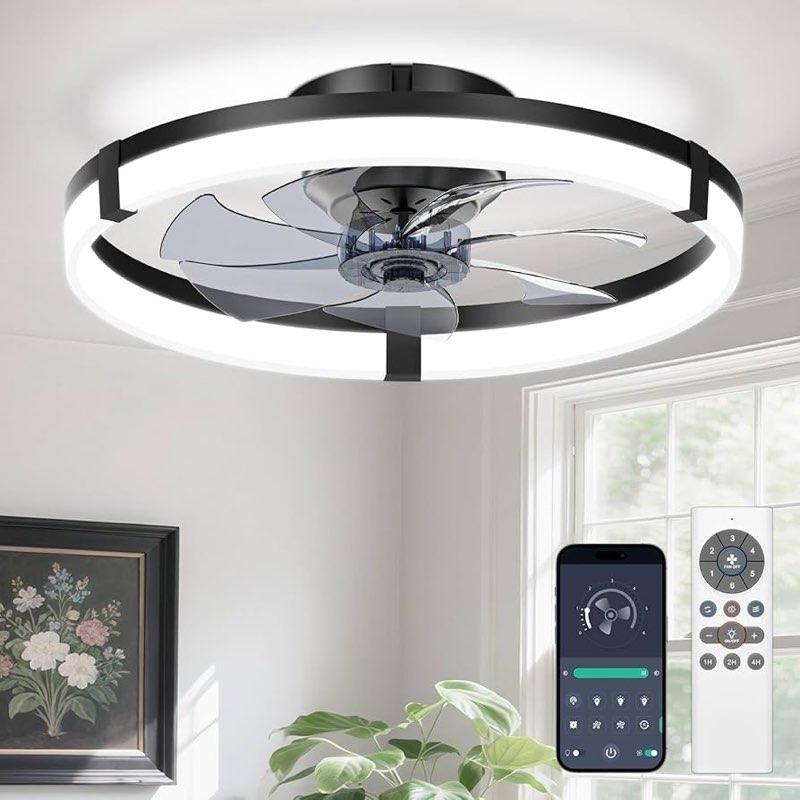 volisun low profile ceiling fan with lights and remote, 20in modern ceiling fans flush mount, 3000k-
