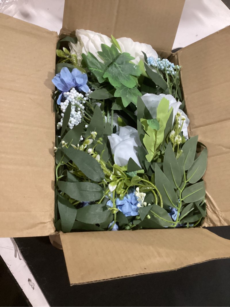 Condition photo showing Good Condition for lvydec 2 pack artificial peony flower garland - 6ft silk peony vine willow leaves garland blue and white arch flower vine for wedding party table decoration (blue)
