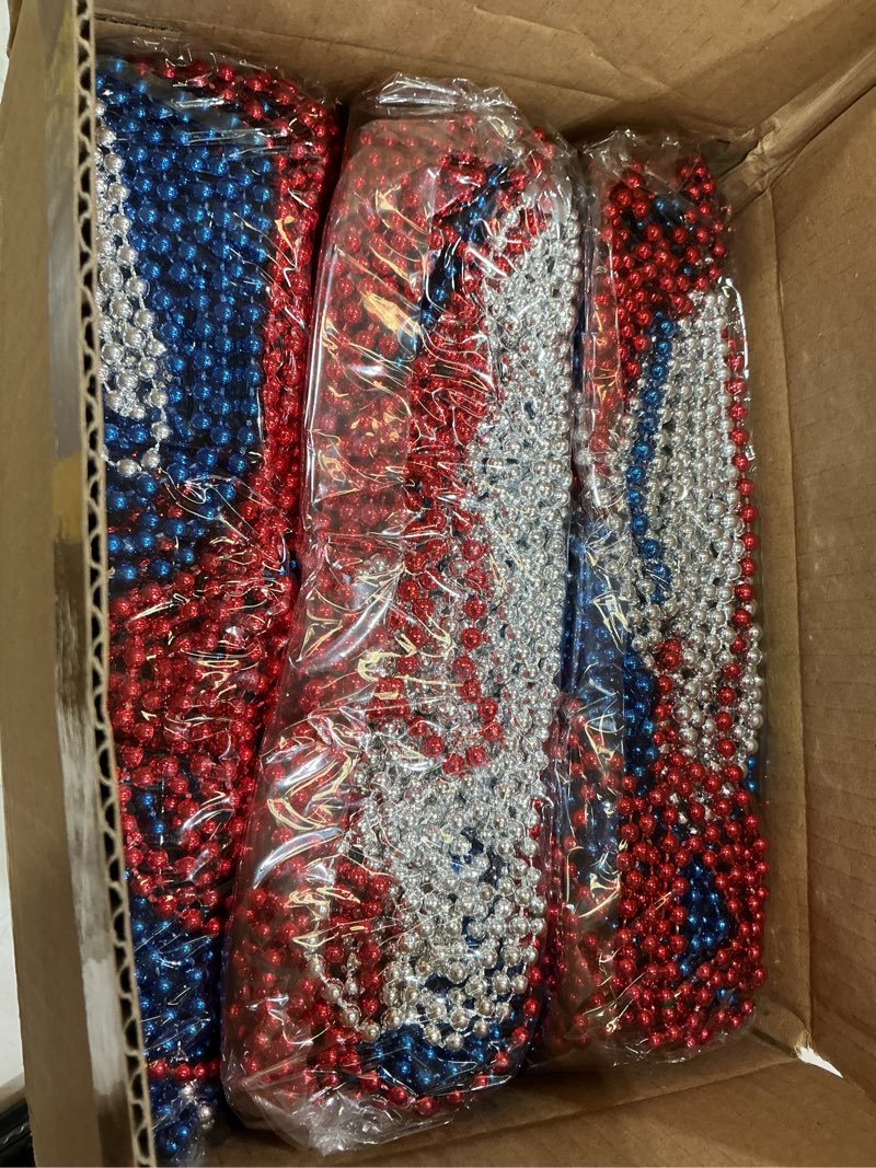Condition photo showing Good Condition for 300pcs 4th of july accessories patriotic bead necklaces, 33inch red blue silver necklaces bulk, 4th of july decorations for parade party favors veterans day 300pcs red white blue