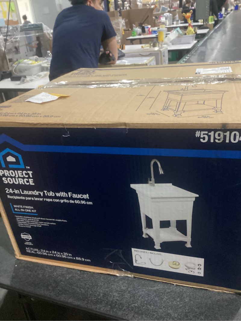 project source 24-in x 24-in 1 -basin white freestanding utility tub with drain with faucet