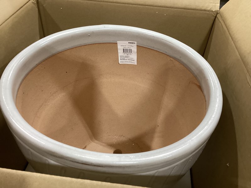 Condition photo showing Good Condition for allen + roth round 11.8-in w medium white ceramic outdoor planter with drainage holes