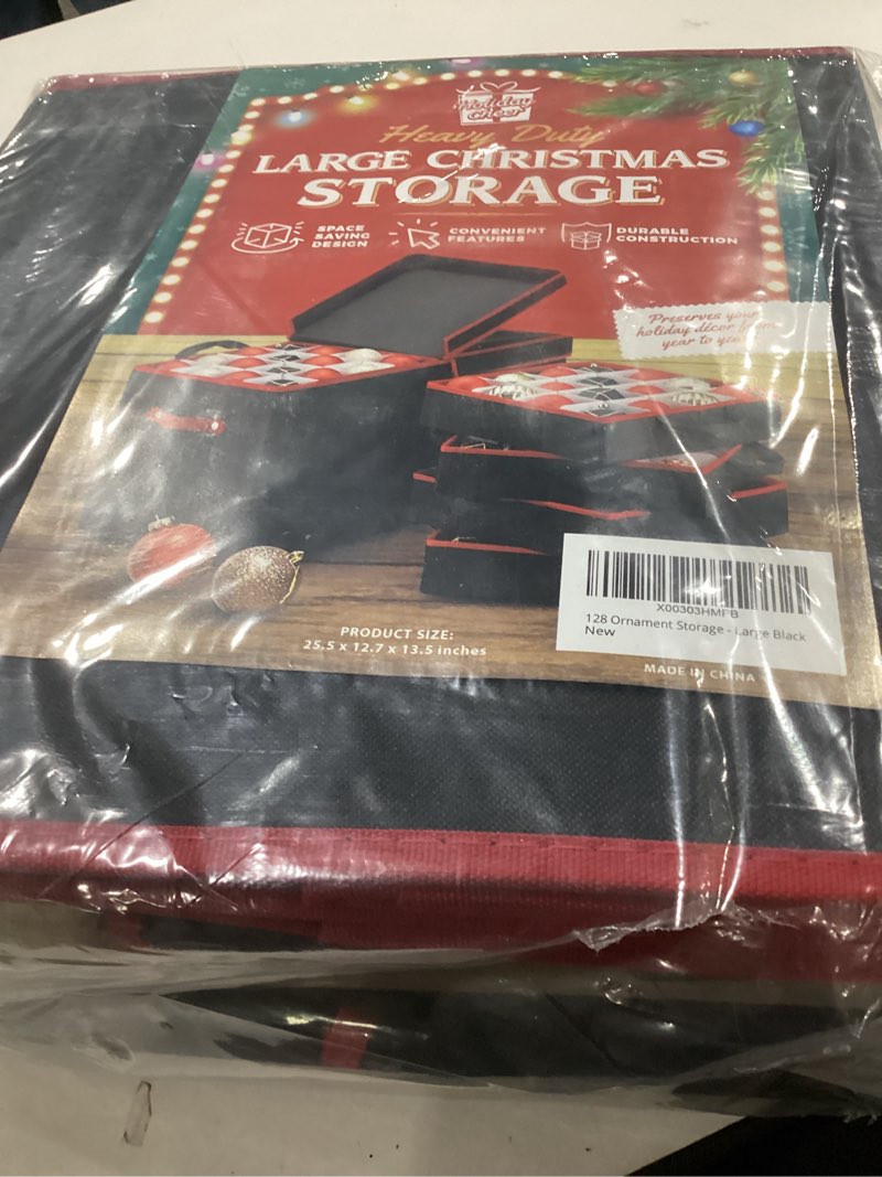 Condition photo showing New/Like New for Holiday Cheer Premium Christmas Ornament Storage with 8 Tray – Christmas Storage Container with Dividers Perfect for Holiday Decorations– Fits 128 Holiday Ornaments – Tear-Proof Fabric Green Large