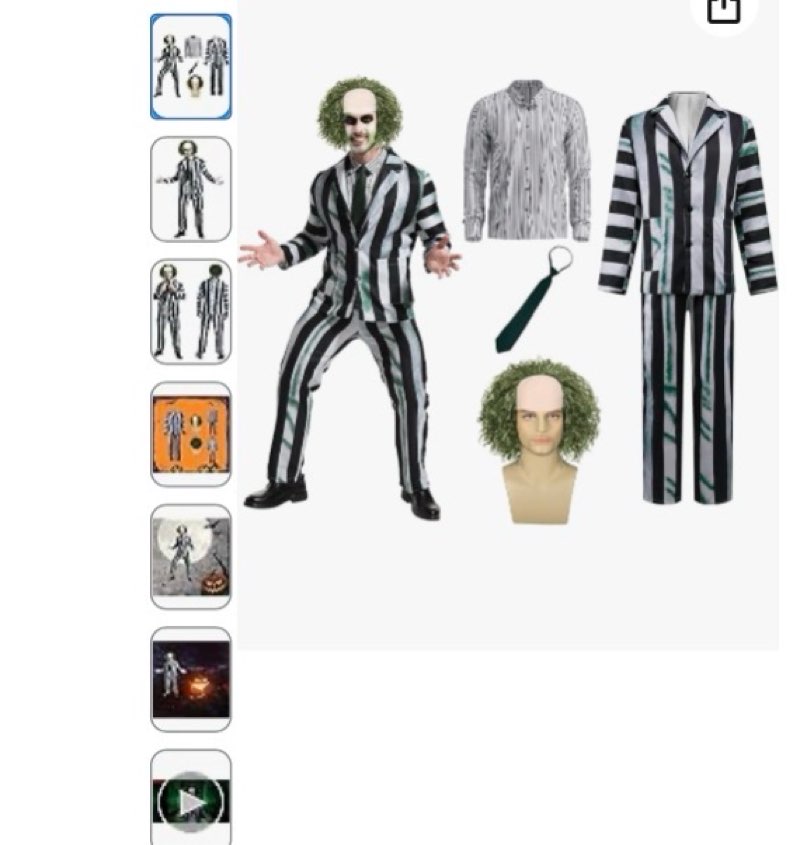 YIGMAW 5 Pcs Black and White Stripe Suit with Mask Wig Mens Halloween Costumes for 2024 Movie Cospla