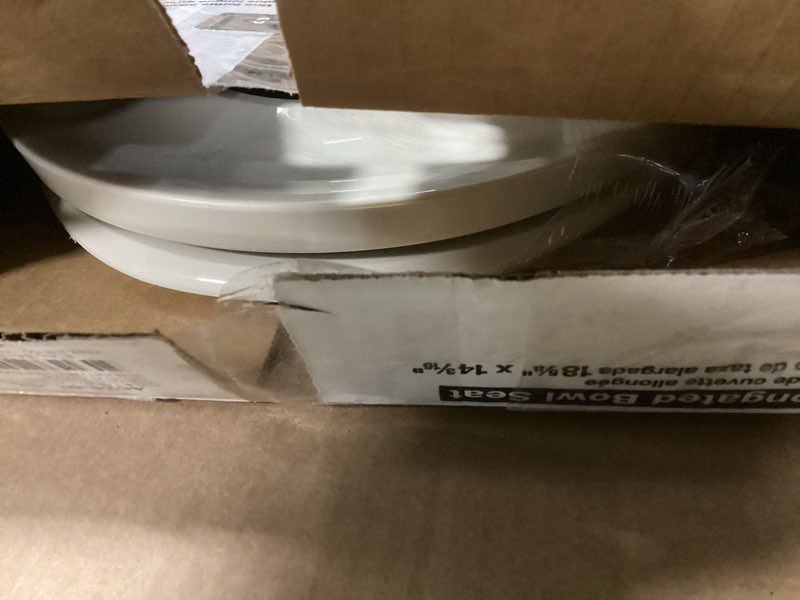 Condition photo showing As Is for KOHLER K-4636-96 Cachet Quiet Close Elongated Toilet Seat, Slow Close Lid and Seat, Grip-Tight Bumpers and Installation Hardware, Biscuit Biscuit Elongated Non Ready Latch