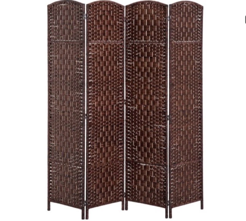 homcom room divider 4 panel, 6ft tall folding privacy screen, freestanding hand-woven partition for room separation with 360° hinges, paper rope diamond weave, brown