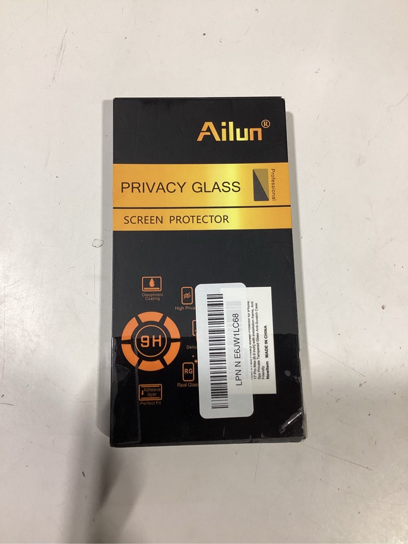 Condition photo showing As Is for ailun 3 pack for iphone 17 pro max privacy screen protector [6.9 inch] with installation frame, anti spy private tempered glass anti-scratch case friendly
