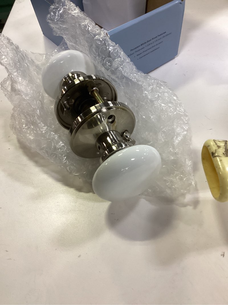 Condition photo showing item condition for NCL White Door Knobs, Satin Nickel Keyless Door Handles, Porcelain Door Levers, Interior Bath Door Knob Satin Nickel White Knob