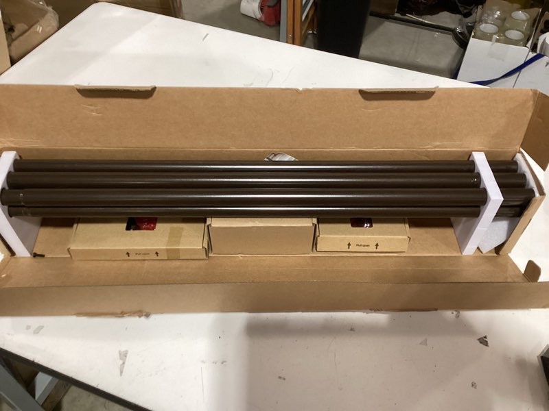 Condition photo showing New/Like New for kamanina double curtain rod 48 to 72 inches (4-6 feet) antique bronze curtain rods for windows, 7/8 inch telescoping heavy duty drapery rods with decorative twisted cage finials antique bronze 48-72"