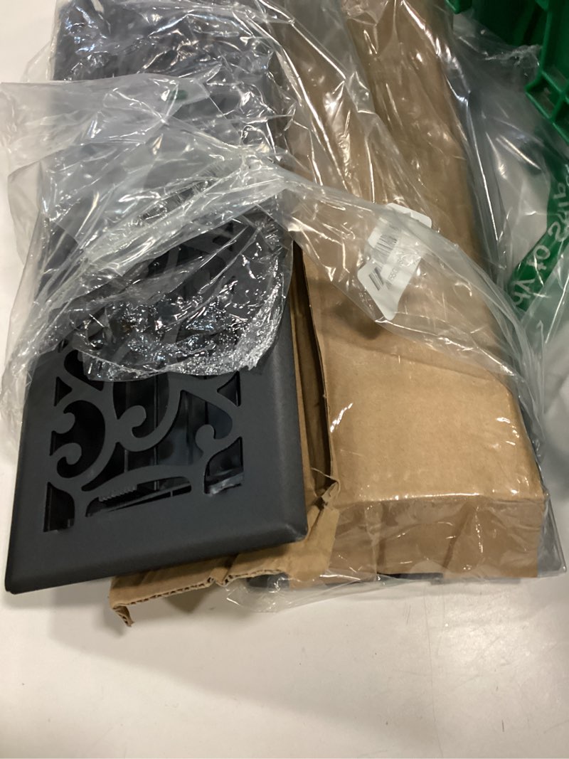 Condition photo showing Good Condition for 4x12 Inches 2 Pack Heavy Duty Walkable Floor Register - Easy Adjust Air Supply Lever Decorative Floor Vent Covers - Savannah Design Vent Covers for Home - Matte Black 4x12 Inches Matte Black 2PCS