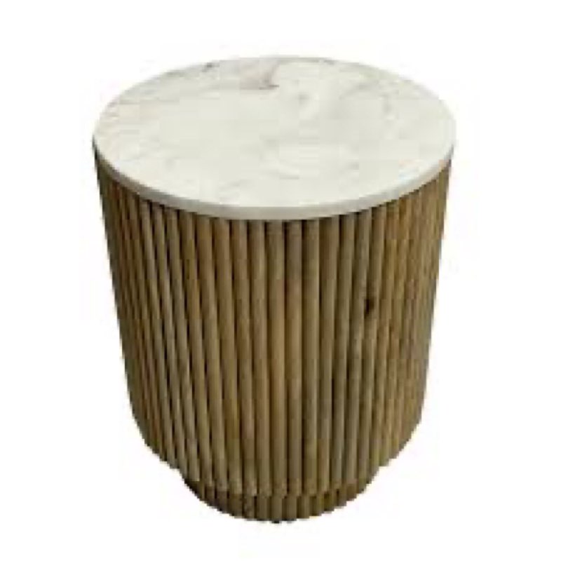 20" ribbed pedestal table marble top, white