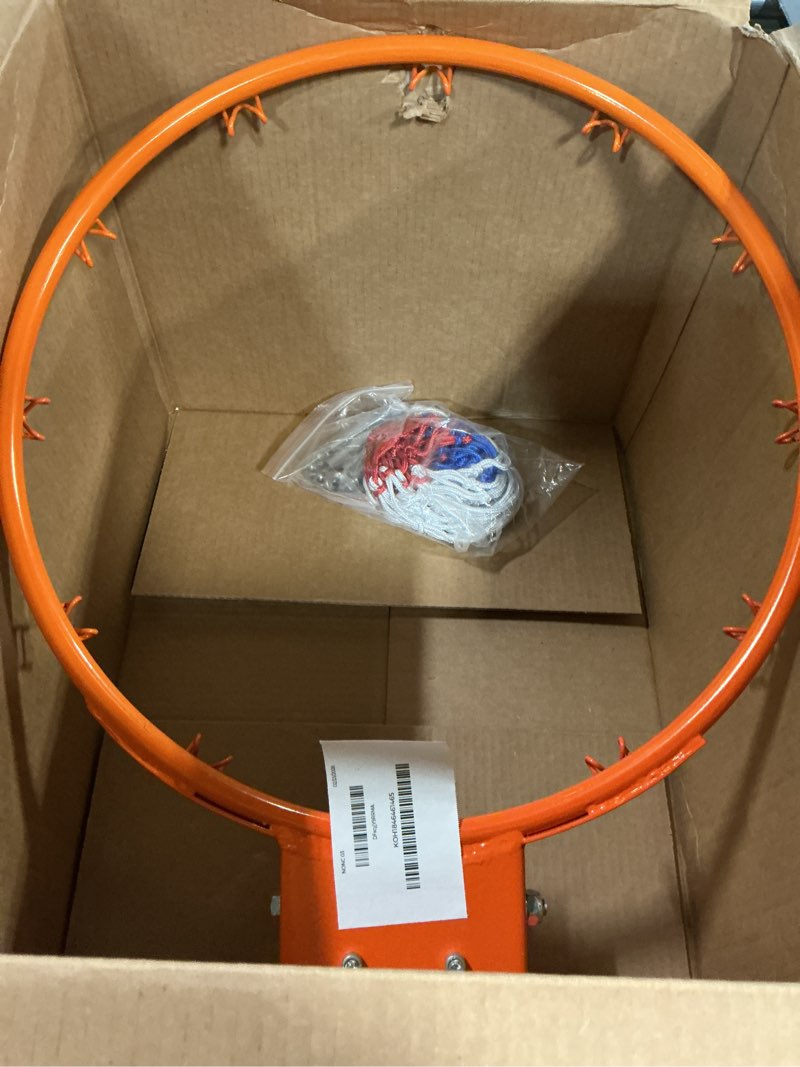 Condition photo showing Good Condition for Basketball Rim 18\", Basketball Hoop 44 54 Inchs PC Backboard Wall Mounted, Basketball Goal, Indoor & Outdoor with Hand-Crank Adjustment, Classic Basketball Court, Teens, Adults, Schools, Parks Orange Rim 18in
