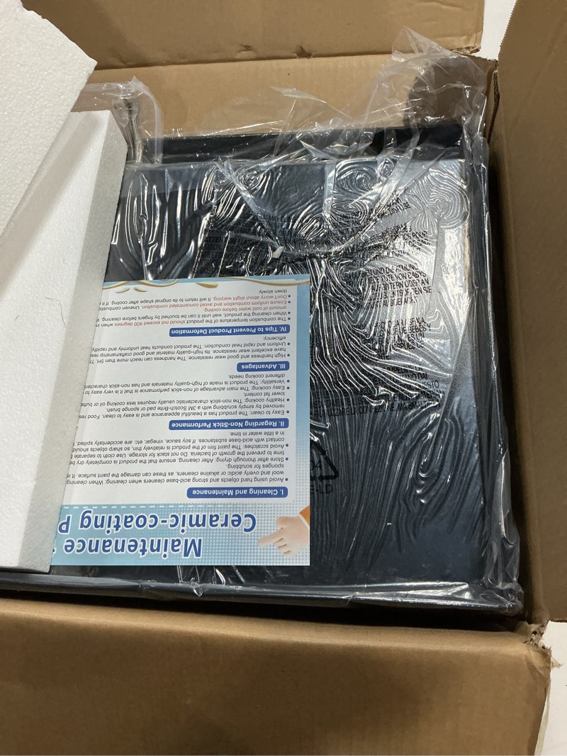 Condition photo showing New/Like New for Updated 25" x 16" Cast Iron Griddle for Gas Grill, Nonstick Nanoceramic Stove Top Griddle for Gas Stove, Pre-Seasoned Flat Top Plate Insert for Outdoor Gas Grill, Camping, Tailgating, Parties 25" x 16" x 2.6"