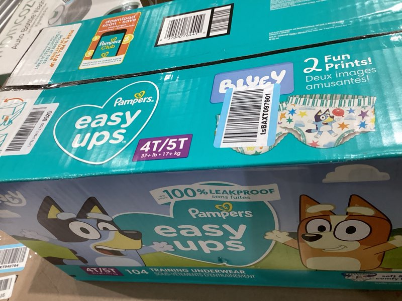 Condition photo showing New/Like New for Pampers Training Pants - Easy Ups Boys & Girls Bluey - Size 4T-5T, 104 Count, Children's Potty Underwear (Packaging May Vary) 4T-5T 104