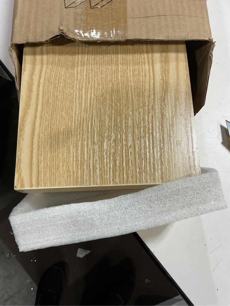 Condition photo showing Good Condition for BAYKA Floating Shelves for Wall, 22.5 inches Wall Mounted Rustic Wood Shelves for Bathroom, Bedroom, Living Room, Floating Shelves for Books/Storage/Decor (Light Oak-Toned,Set of 3) F. Oak-toned - Mid-century Revival Style(mdf Material) 22.5inches