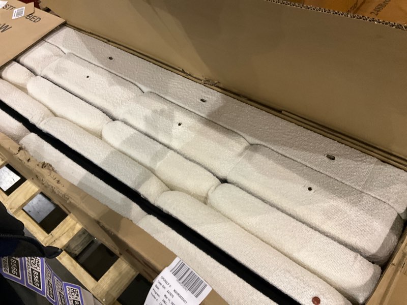 Condition photo showing As Is for Christopher Knight Home Hazel King Size Platform Bed, Boucle Thick Headboard and Footboard, Upholste