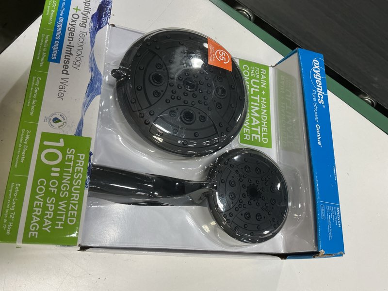 Condition photo showing Good Condition for oxygenics drench 55-settings matte black 4-in round dual/combo high pressure rain shower head 1.8 gpm