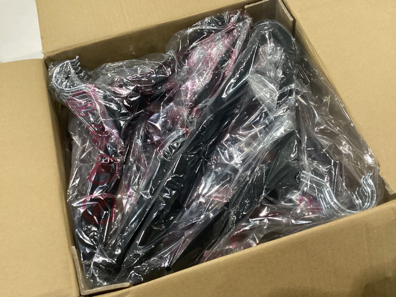 Condition photo showing New/Like New for house day 14 inch kids velvet hangers 50 pack, durable big kid hangers for youth, teen, non slip kids felt hanger, cute childrens hanger for closet, black black 14 inch 50 pack