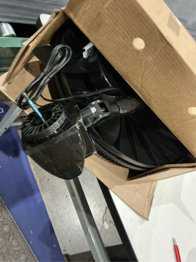 Condition photo showing As Is for lasko pedestal fan, oscillating fan for bedroom with adjustable height and 3 cooling speeds, portable, 18", black, 1827