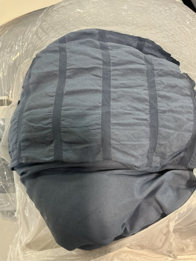 Condition photo showing As Is for zzlpp twin bedding set 5 pieces, greyish blue seersucker, all season comforter set with 1 comforter, 1 pillow sham, 1 pillowcase, 1 flat sheet, 1 fitted sheet greyish blue twin