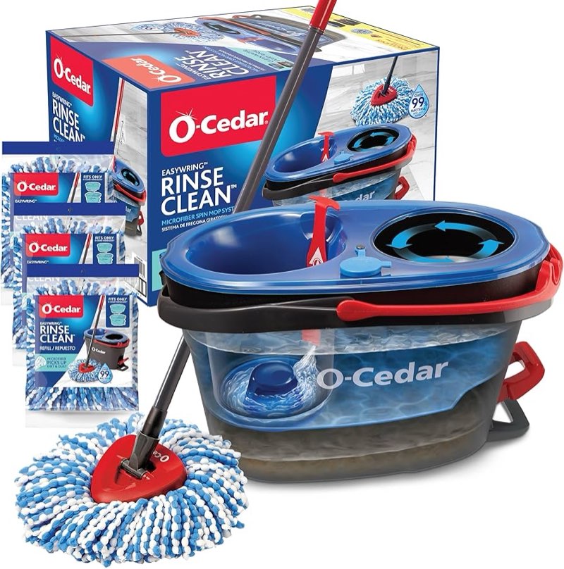 Cedar RinseClean Spin Mop & Bucket System + 1 Extra Mop Head | Clean with Clean Water |