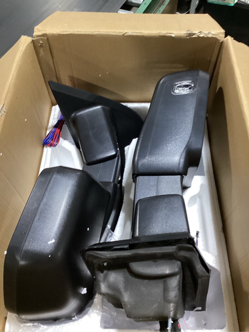 Condition photo showing New/Like New for power heated tow mirrors compatible with 2015–2020 ford f-150, trailer towing side mirrors w/turn signal, spot auxiliary light, puddle light, 22 to 8 pin adapter included, can fit different interfaces 15-20 f150 comes with 22 pins to 8 pins