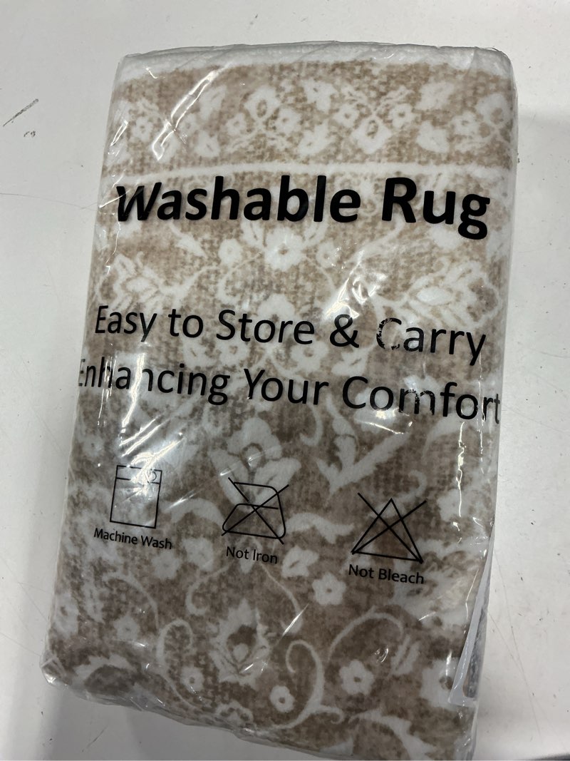 Condition photo showing New/Like New for vintage entryway rug indoor, beige taupe washable 2x3, neutral small area non-slip throw accent floral kitchen rug print faux wool super soft front door floor carpet for foyer bedroom 2' x 3' (rectangular) beige taupe