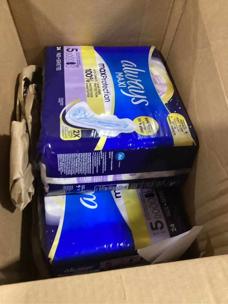 Condition photo showing New/Like New for always maxi overnight pads with wings, size 5, extra heavy overnight, unscented, 72 count size 5 72.0