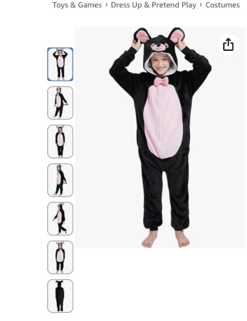 ABENCA Mouse Onesie Kids Costume Animal Girls One Piece Pajamas Cosplay Halloween Christmas.Black Mo