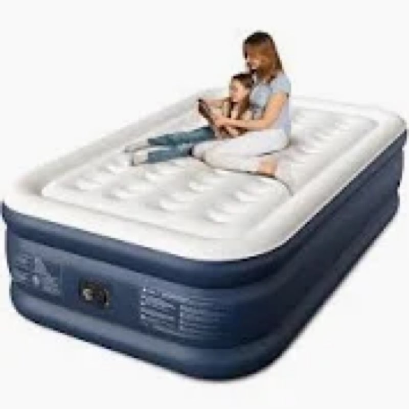 Twin Air Mattress with Built in Pump, 18 Raised Thick Inflatable Bed, 440lb Comfort Support, Inflatable Blow Up Mattress with Carry Bag for Camping, Fast Self-Inflating Air Bed for Guest&Home