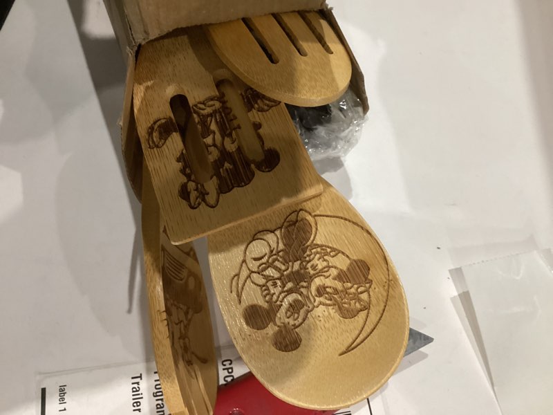 Condition photo showing Good Condition for Wooden Spoon for Cooking- Cartoon Wooden Spoons Bamboo Utensils Set Kitchen Decoration- Birthday Gift Kitchen Accessory with Cute Apron Oven Mitt Potholder- Best Kitchen Gifts for Women Friends (Grey) Gray