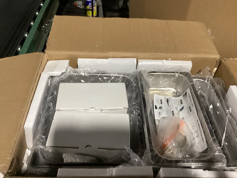 Condition photo showing As Is for IMACONE 4 Pack Chafing Dish Buffet Set, 8QT Stainless Steel Rectangular Gold Frame Chafers and Buffet Warmer Sets 7 Pans Rolled-Edge Design for Catering Event Party Holiday 4-Pack Combo Gold Frame