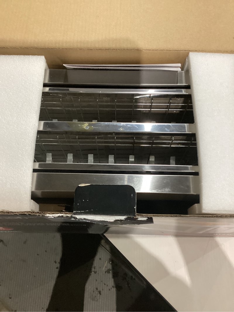 Condition photo showing As Is for Geek Chef Long Slot Toaster 4 Slice, 1.5" Touch Screen Extra Wide Slots for Bagels & Waffles, 6 Browning Levels, Timer, Reheat, Defrost, Cancel Function, Removable Crumb Tray, Stainless Steel 6.3 x 15.63 x 7.09 inches