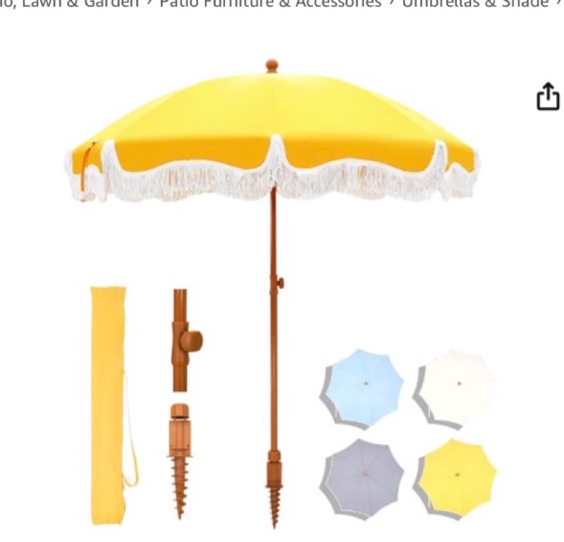 AreShark 7ft Patio Umbrella with Fringe, UPF50+ Beach Umbrella for Table, Pool & Garden, Portable Ou