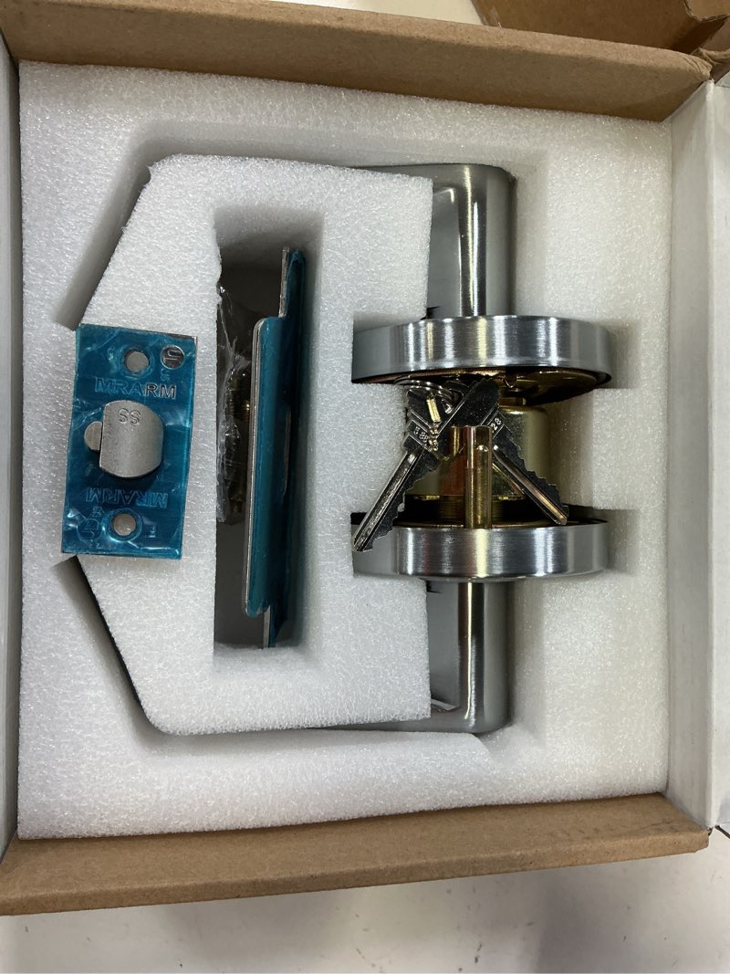 Condition photo showing New/Like New for mrarm commercial door lever lock, heavy-duty locking door handle, designer door handles, cylindrical lever lock, non-handed grade 2 industrial standard door handle, satin chrome(keyed entry) entrance/keylock