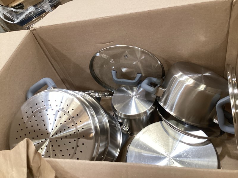 Condition photo showing As Is for cuisinart 77-11g stainless steel 11-piece set chef's-classic-stainless-cookware-collection