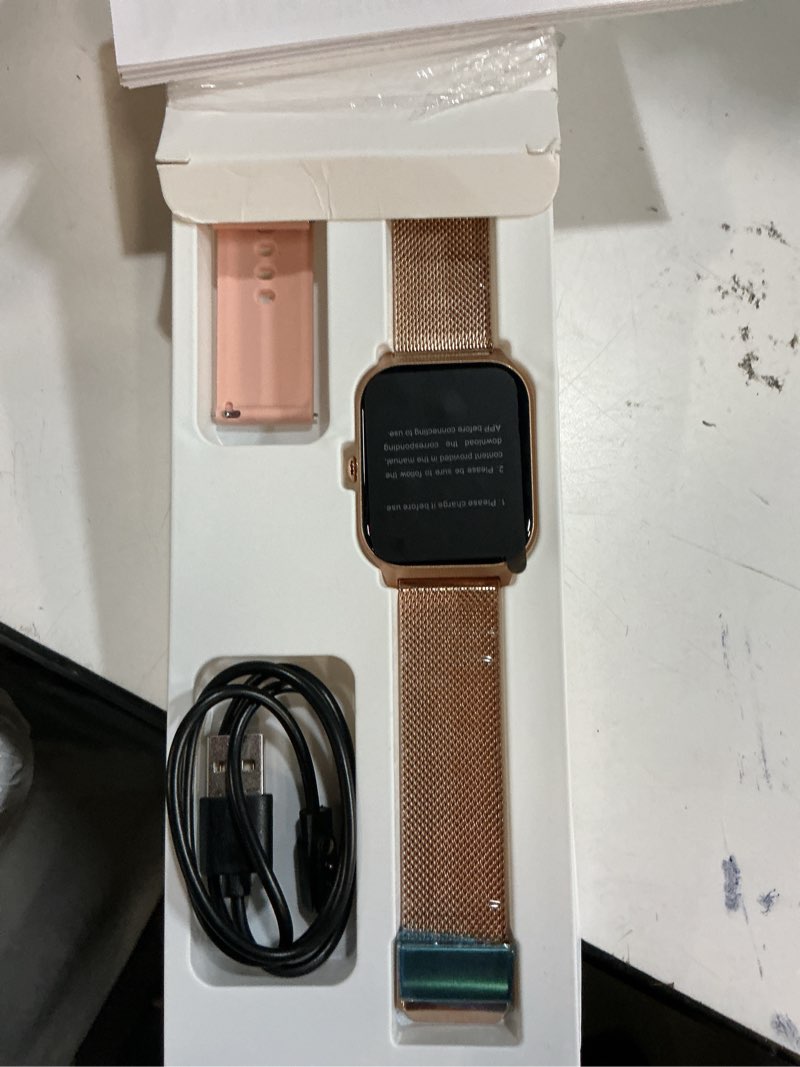 Condition photo showing New/Like New for cascho smart watches for women (android/ios), 1.85" hd smart watch with calls/messages/ai voice control, sleep/heart rate monitor,120+ sports modes fitness tracker watch, rose gold with 2 bands gold and pink