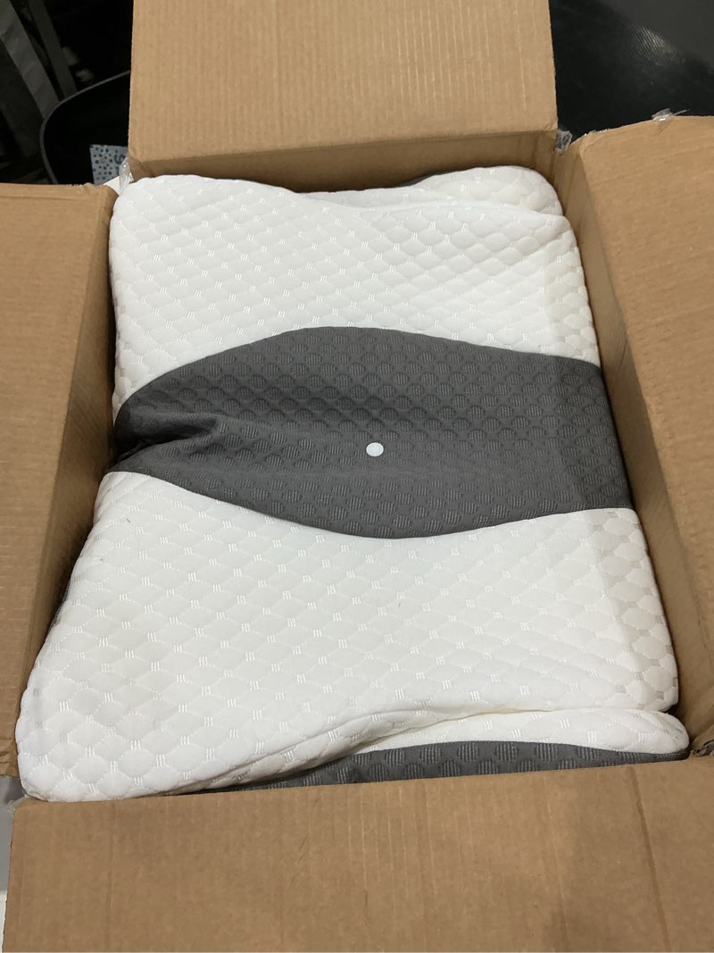 Condition photo showing Good Condition for chxxy cervical neck pillow for pain relief sleeping, contour memory foam pillows, ergonomic side sleeper pillows for adults, orthopedic neck support pillow for back stomach sleepers-king size&grey king size grey