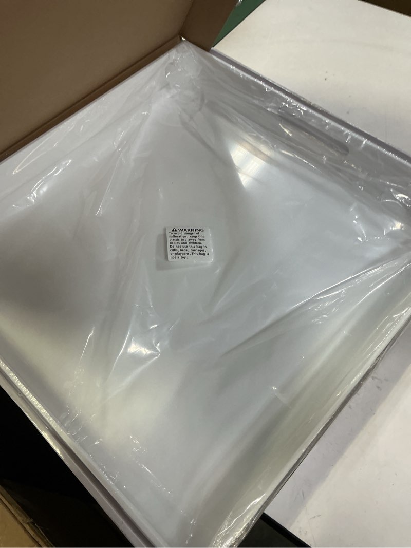 Condition photo showing New/Like New for 18×18 Inch Golssy White Acrylic Serving Tray with Handles Extra Large Ottoman Tray Decorative Tray Spill-Proof Coffee Table Space Saver Oversize Counter top Organizer Platter with Safe Edge Glossy White 18×18 Inch